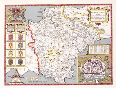 Devonshire, graviert von Jodocus Hondius (1563-1612) aus John Speed
